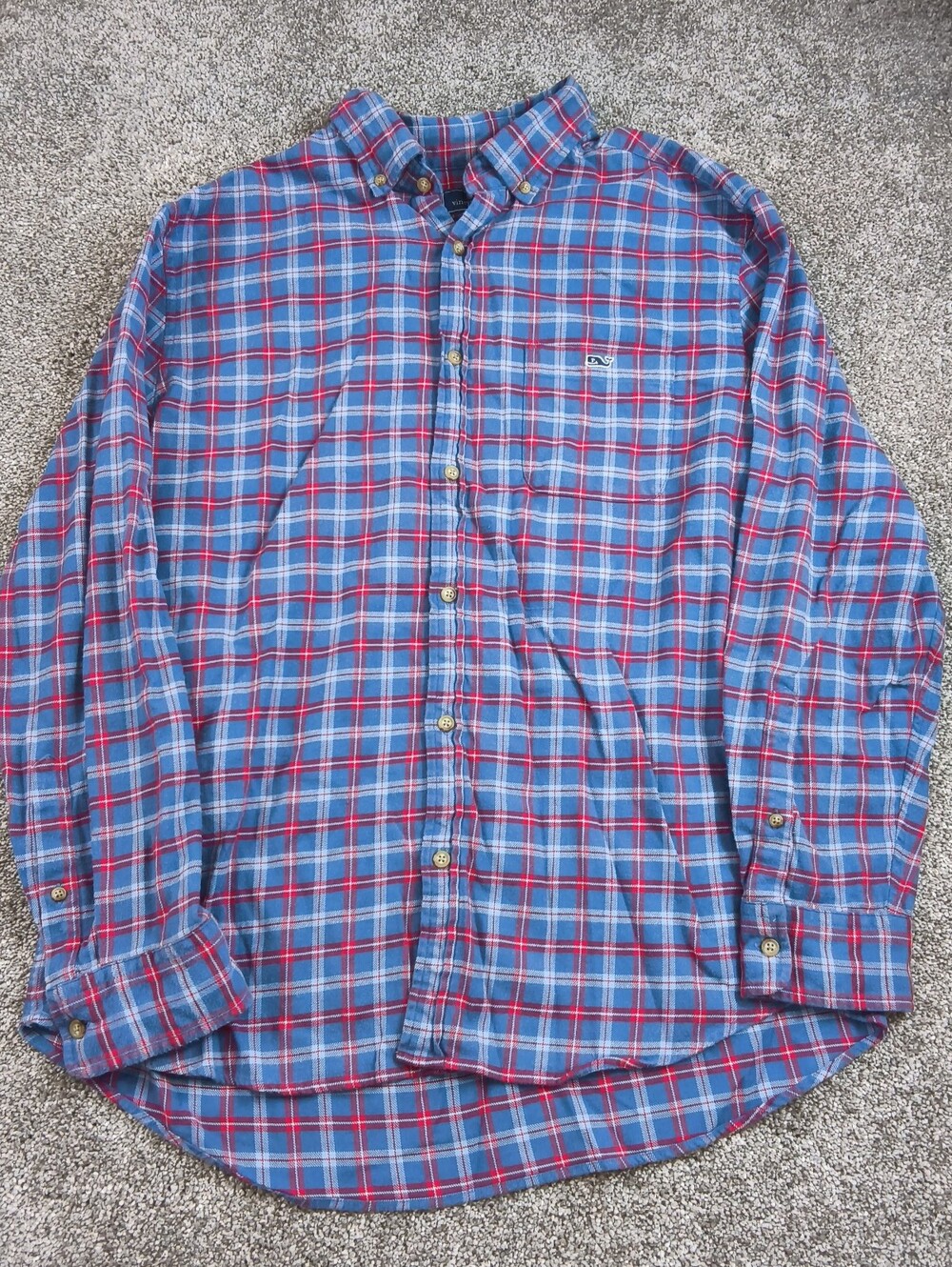 Vineyard Vines Classic Fit Tucker Plaid Button-Down Shirt Blue Red Size Large